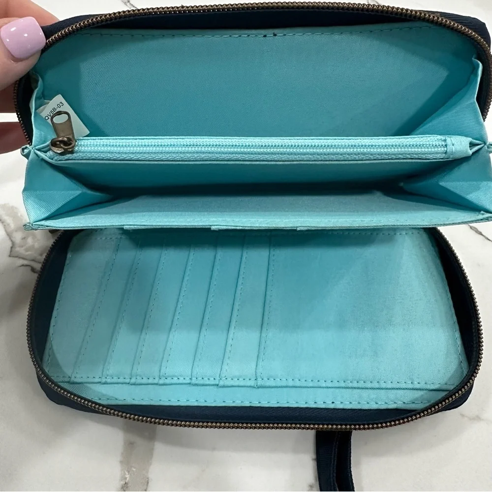 Travelon Anti-Theft RFID Blocking Wristlet Wallet - Navy Blue & Teal